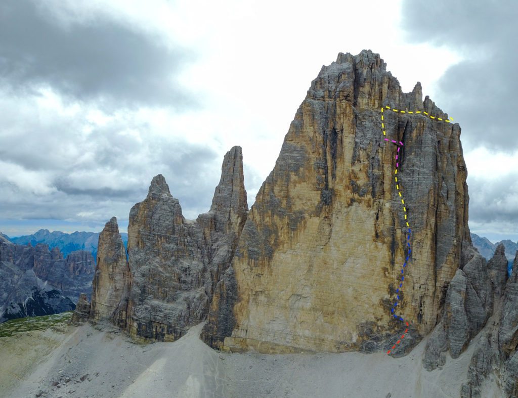 Comici-ruten på nordvæggen af Cima Grande di Lavaredo. Foto: Kenneth Jensen.